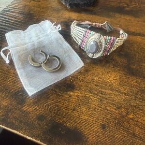 Artisan Beaded Bracelet with Silver Earrings